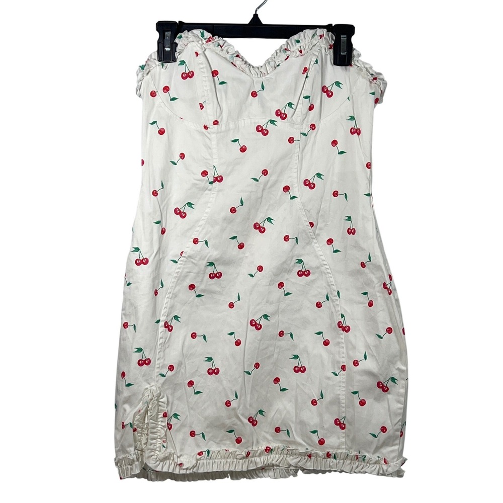 Asosβ Design White Cherry Strapless Mini Dress Ruffles Size 8 Y2K Party Chic